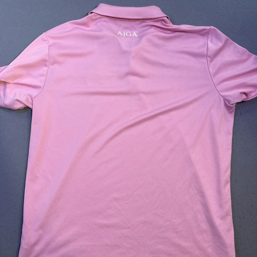 Adidas GOLF Polo Shirt Mens XL PINK AJGA LOGO Short Sleeve Performance